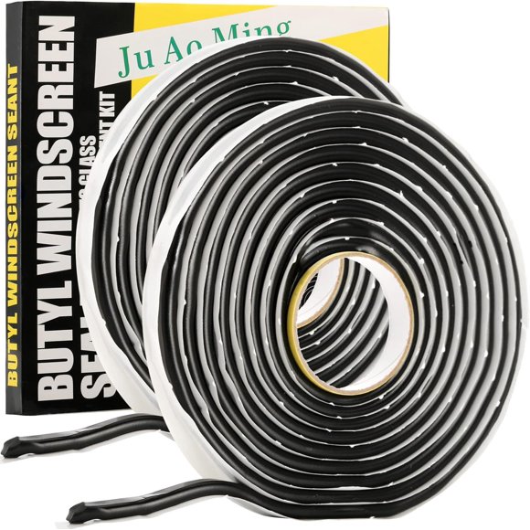 2 Pack Butyl Seal Tape, 3/8" x 15 Feet Black Rubber Sealant Tapes, Leak Proof Putty Tape for RV Patching, Window Caulking, Door, Headlight, Windshield, Boat Sealing, Roof Patching
