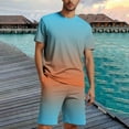 thumbnail image 2 of USNSM Men's Plus Size Round Neck Gradient Print Sport Slim Elastic Waist Tie Shorts Soft Comfort Breathable Short Sleeve Shirt Set Blue XXXXL, 2 of 5