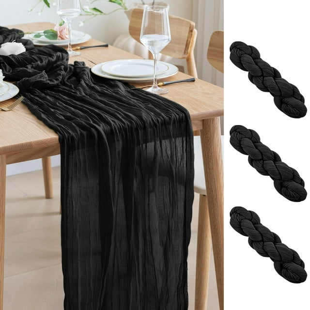 Table Runner Ase'm, 3 unidades, 89 x 305 cm, gasa negra