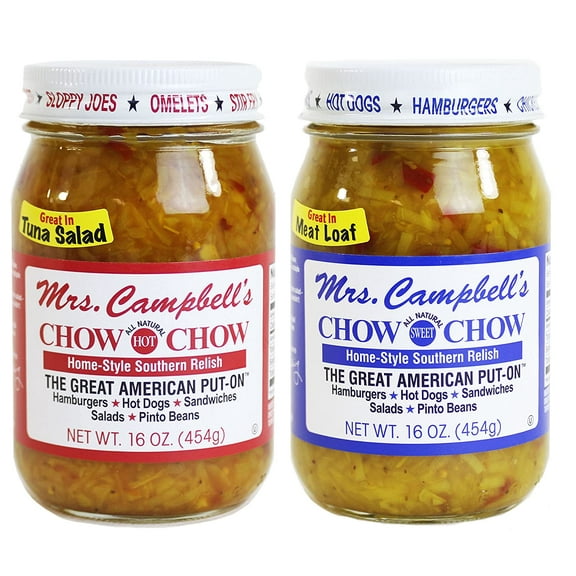 2 Pack - Mrs. Campbell's Chow Chow - One 16oz Jar of Each: Hot Sweet
