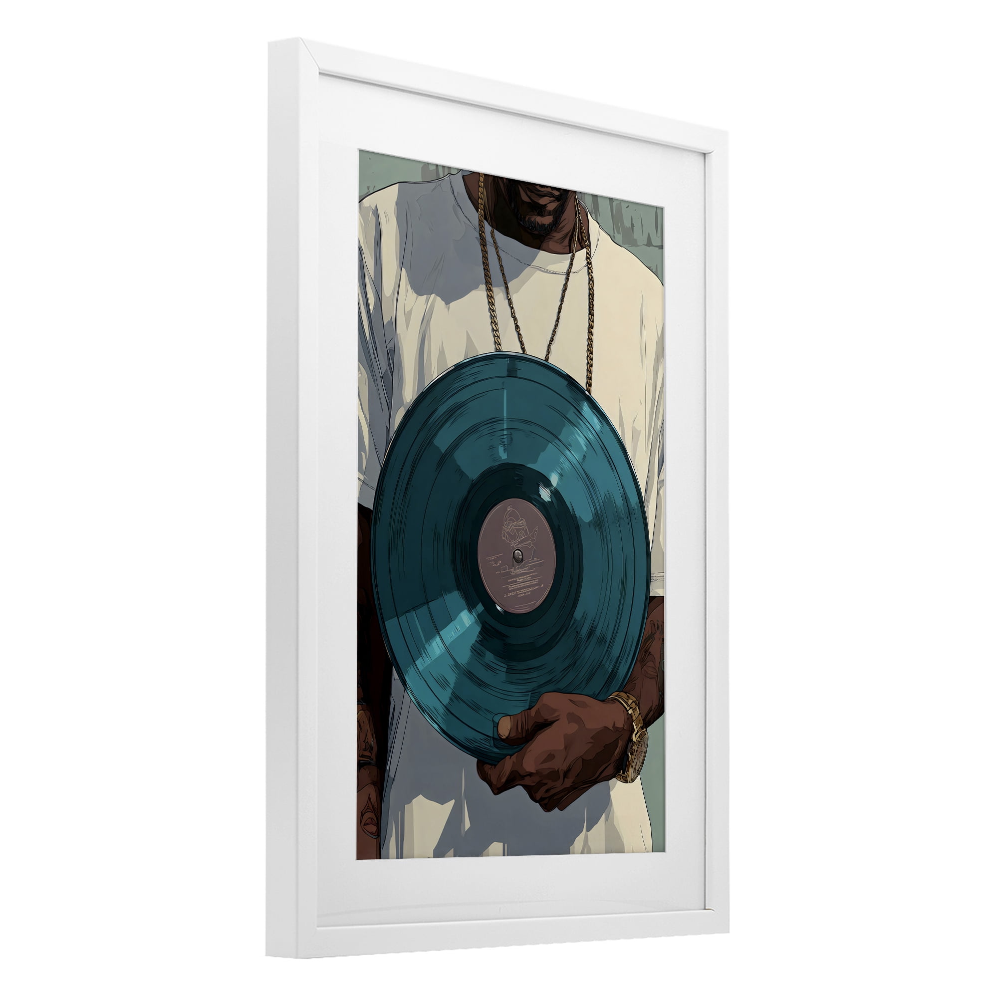 Stupell Industries Musician & Blue Music Record White Framed Print Under Glass, design by Franklyn Gregory