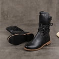 thumbnail image 4 of J-596 Black Ladies Chunky Heel Mid Calf Boots Round Toe Lace Up Casual Winter Fall Shoes For Daily Walking, 4 of 9