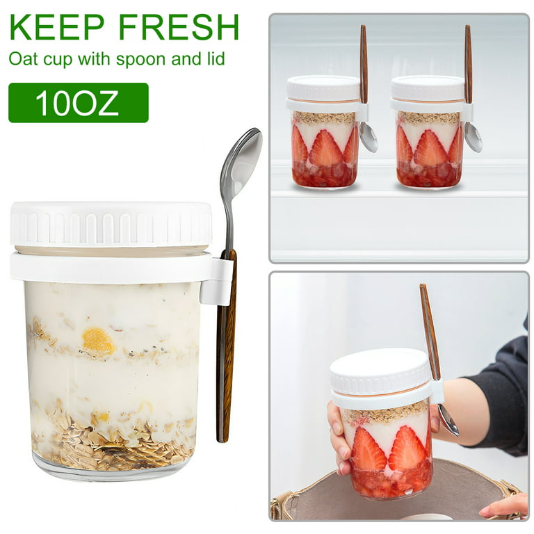 2Pcs Overnight Oats Container with Lid and Stainless Steel Spoon 20oz Overnight  Oats Jars Leakproof Overnight Oat Glass Cups - AliExpress