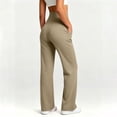 thumbnail image 3 of Seffadzy Women's Yoga Pants High Waisted Straight Leg Stretchy Pocket Solid Color Workout Fitness Gym Trousers Khaki L, 3 of 7