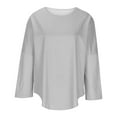 thumbnail image 5 of CLOISE Womens Tops Fall Cute Striped Shirts Scoop Neck Long Sleeve Blouses Oversized Basic Tees Flowy Clothes Gray XL, 5 of 6