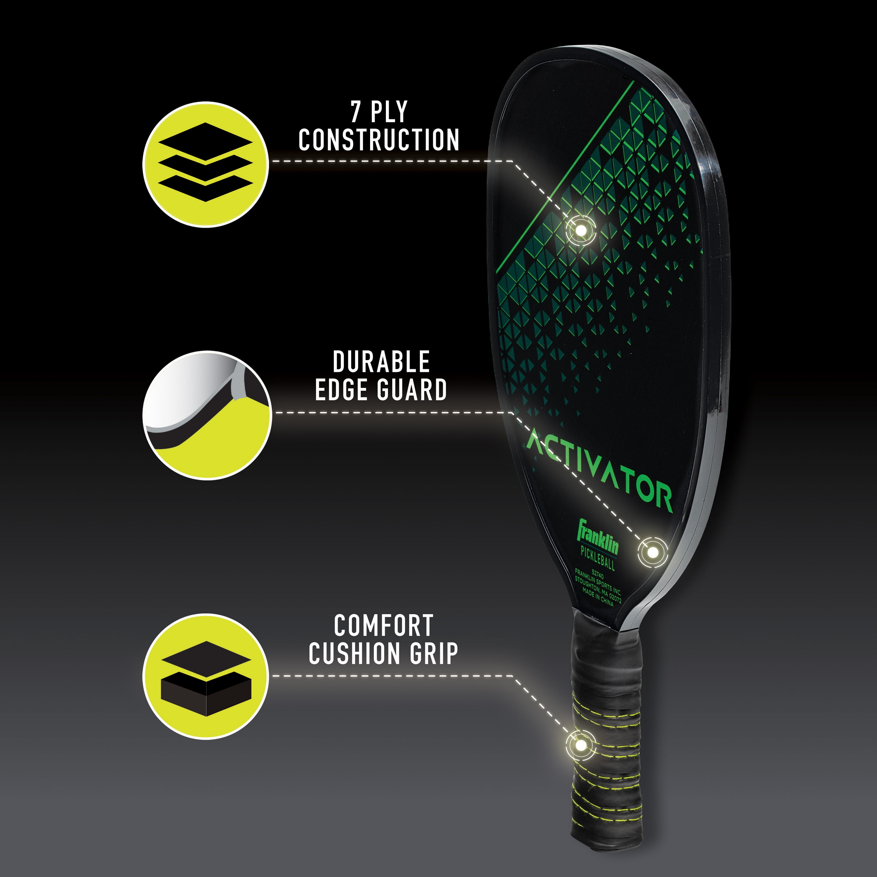 Franklin Sports Activator Pickleball Paddle - Wood 13mm Core Racket - Green