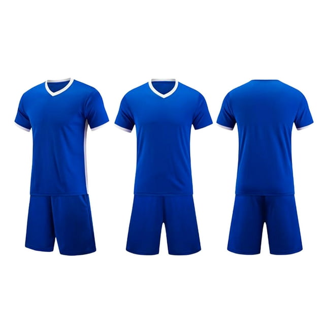 Conjuntos de blusas y camisas de manga corta con cuello en V. Conjunto de traje de fútbol de color sólido para niños para juegos deportivos universitarios, partidos de rendimiento, uniformes de entren