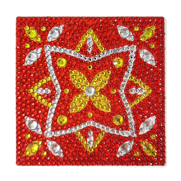Cuadros Decorativos 5D DIY Kit de pintura de diamantes Posavasos Cerámica Aislamiento Almohadilla de dibujos animados (Rojo) Tmvgtek embutido en tela