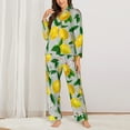 thumbnail image 3 of Kll Lemon Print Women'S Long Sleeve Pajamas With Pants Sleepwear Loungewear 2 Set-Medium, 3 of 9