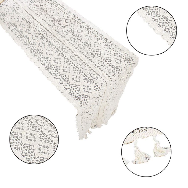 lace dresser scarves Cotton Crochet Lace Rectangular Table Runner Dresser Scarf Doilies  24*180cm,Style:Style 1;