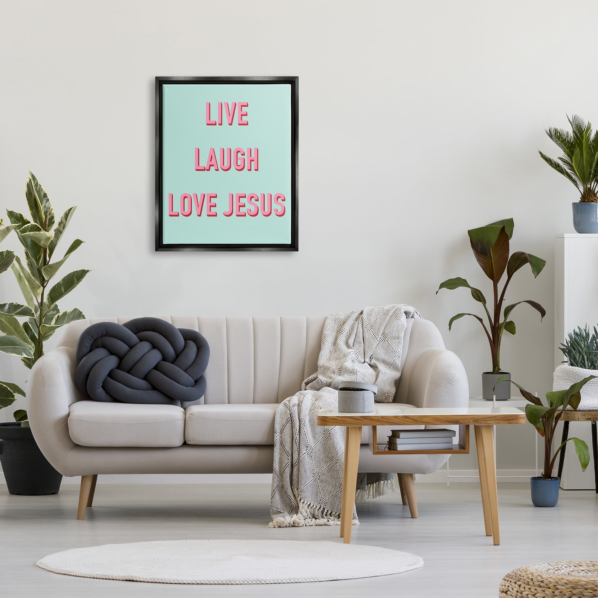 Stupell Industries Live Laugh Love Jesus Phrase Religious Painting Black Floater Framed Art Print Wall Art