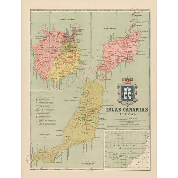 Historic Map - Canary Islands Spain Europe - Martin 1911 - 23 x 30.18 - Vintage Wall Art