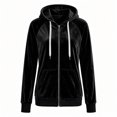thumbnail image 7 of Caywon Women's Velvet Zip Up Hoodie Long Sleeve Drawstring Hooded Jacket with Pockets Stretch Velour Casual Sweatshirt, 7 of 7