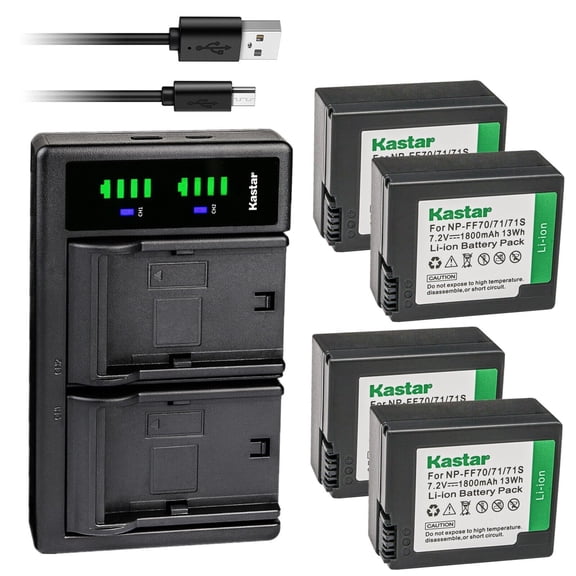Kastar 4-Pack NP-FF70 Battery and LTD2 USB Charger Compatible with Sony NP-FF70, NP-FF71, NP-FF71S Battery, Sony DCR-HC1000, DCR-HC1000E, DCR-IP1, DCR-IP1E, DCR-IP1K, DCR-PC350, DCR-PC350E Camera