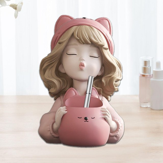 Estatua de niña, adorno de mesa, portalápices multifuncional moderno, portalápices, soporte para brochas de maquillaje para entrada, decoración del