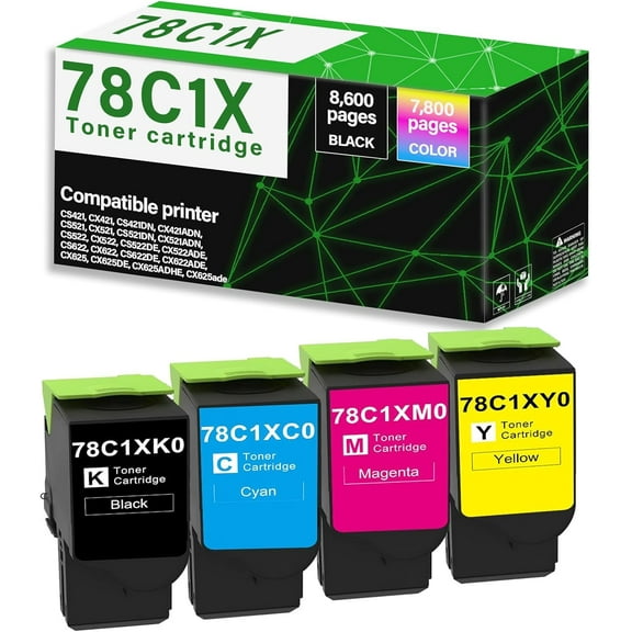 78C1XK0 78C1XC0 78C1XM0 78C1XY0 High Yield Toner Cartridge Replacement for 78C1X Toner for CS421 CX421 CS421dn CX421adn CS521dn CX622ade CS622de CX625ade CX625adhe CX522ade Printer(BCMY)