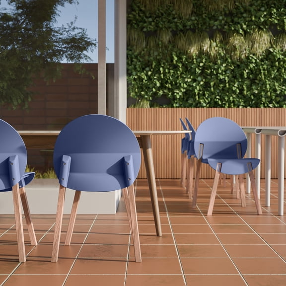 Miekor Furniture 4-Pack Grey Blue Chairs – Red Oak Wood Legs & PP Seat, Indoor Dining & Living Room Furniture Set MK4574