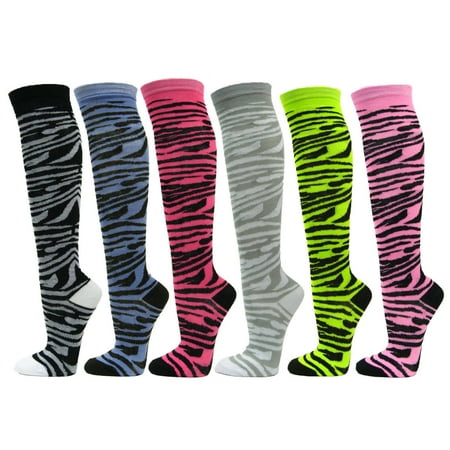 

Ladies Colorful Variety Design Assorted Knee High Stocking Socks (Zebra Striped(6 Pairs))