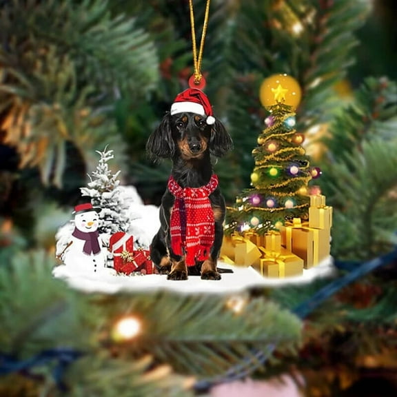 Acrylic 2D FLAT Holiday Tree Decoration Dachshund Christmas Ornament LK1005