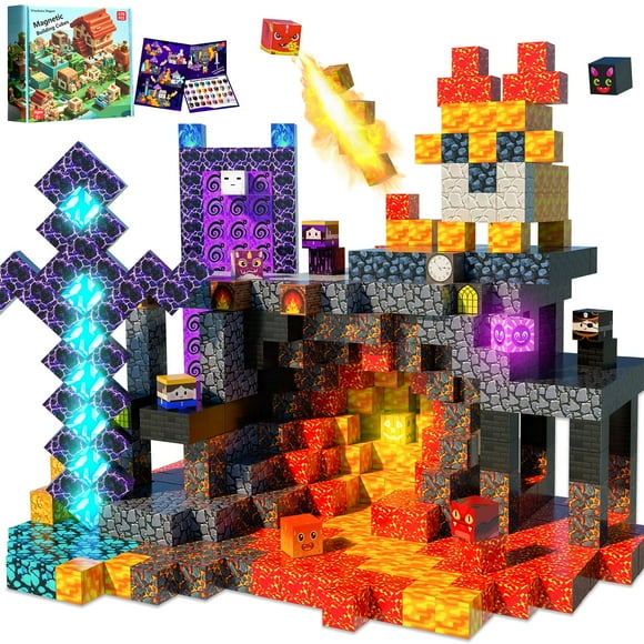 170PCS Magnetic Blocks,1" Light Up Magnetic Building Blocks, Magnets Cubes for Kids to Build 3D Dark Castle Stacking Toddler Set,SETM Sens