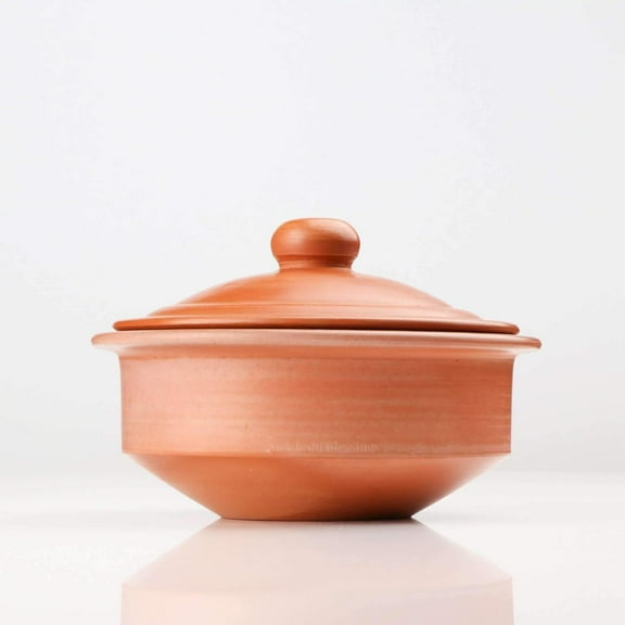 Swadeshi Blessings Clay Pot For Serving With Lid/ Clay Curd Pot/ 1 Liters Red   Palm Leaf Stand