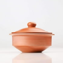 Swadeshi Blessings Clay Pot For Serving With Lid/ Clay Curd Pot/ 1 Liters Red Palm Leaf Stand