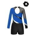 thumbnail image 2 of YiZYiF Kids Girls Shiny Rhinestones Gymnastic Outfit Long Sleeve Leotard with Shorts Hair Band Gym Suit Royal Blue&Black 12, 2 of 7