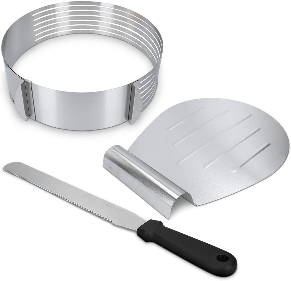 Stainless Steel Cake Slicer, 3 Piece Set, Cutter for Cake Base, Cake Floor Lifter Knife, Cake Ring, 23 - 30cm