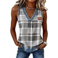 thumbnail image 4 of Tank Tops for Women V Neck Pleated Print Sleeveless Satin Summer Tops, 4 of 5