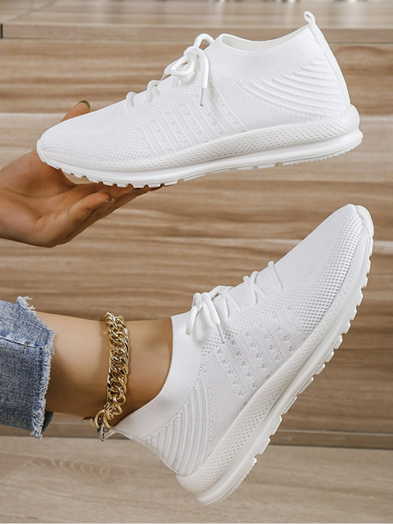 White Sneakers for Women Lace Up Shoes Wide Width Running