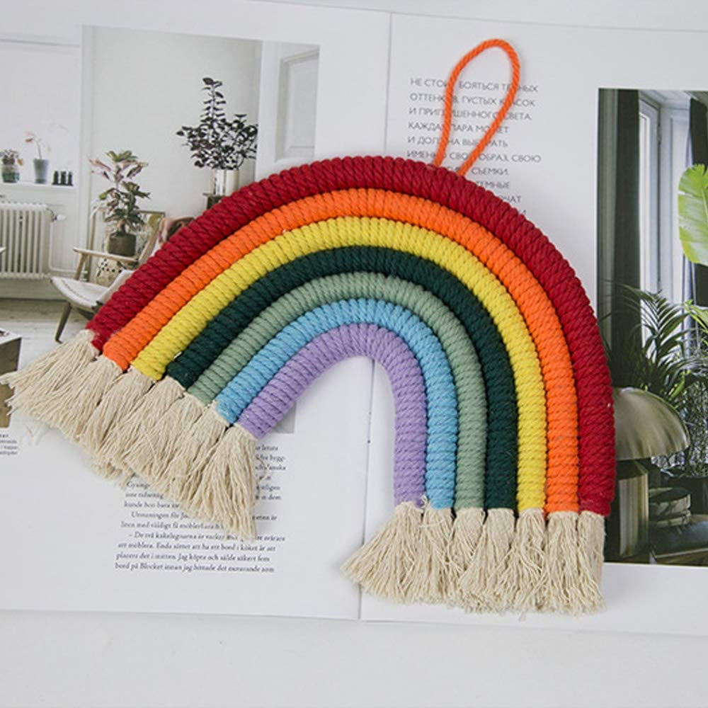Rainbow woven wall hanging deals