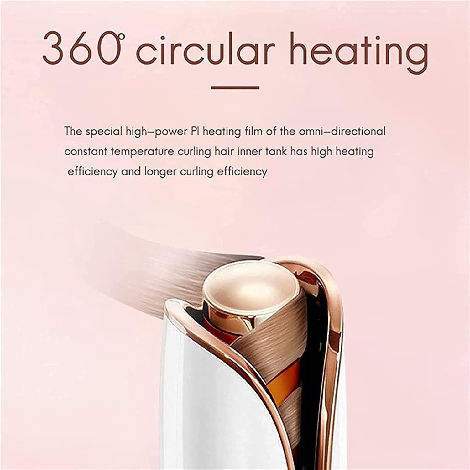 Cordless Hair Curler,Automatic Curling Iron with 6 Adjustable Temperature,Auto Rotating Ceramic Barrel Hair Curler Fast Heating, Portable USB Rechargeable Curling Iron Wand Create stylish hai,Pink