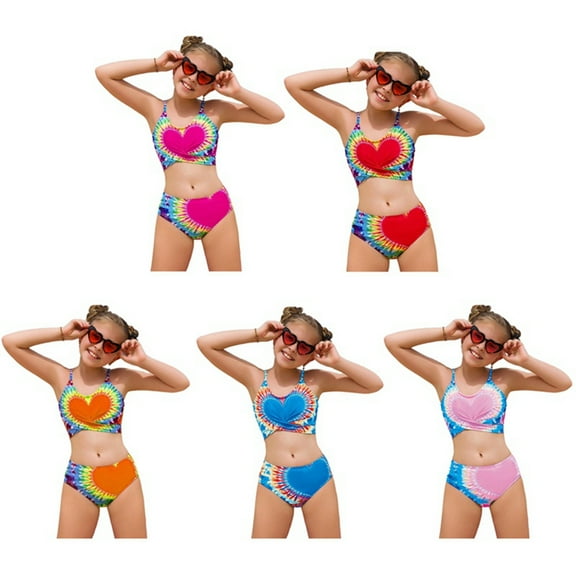 SILVERCELL Teens Little Girls Summer Swimsuits Bikini Set Adjustable Straps Two Piece Color Block Bathing Suit Swimwear, 8-14 Years