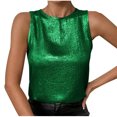 thumbnail image 3 of Women's Shiny Tank Top Solid Color Round Neck Sleeveless Casual Summer Tops Tank Shirts Loose Fit Shiny Blouses Wedding Vest Green XXL, 3 of 9