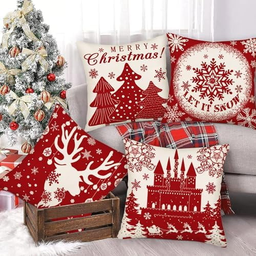 White Christmas Decorations Pillows Merry Xmas Throw Decorative Pillow Cover 4 Set 20x20 Inches Let It Snow Sign Castle Snowflake Tree Reindeer Pillowcase Winter Cushion Cases for Sofa Co Walmart