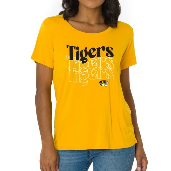 Women's Gold Missouri Tigers Scarlet Scoop Neck T-Shirt