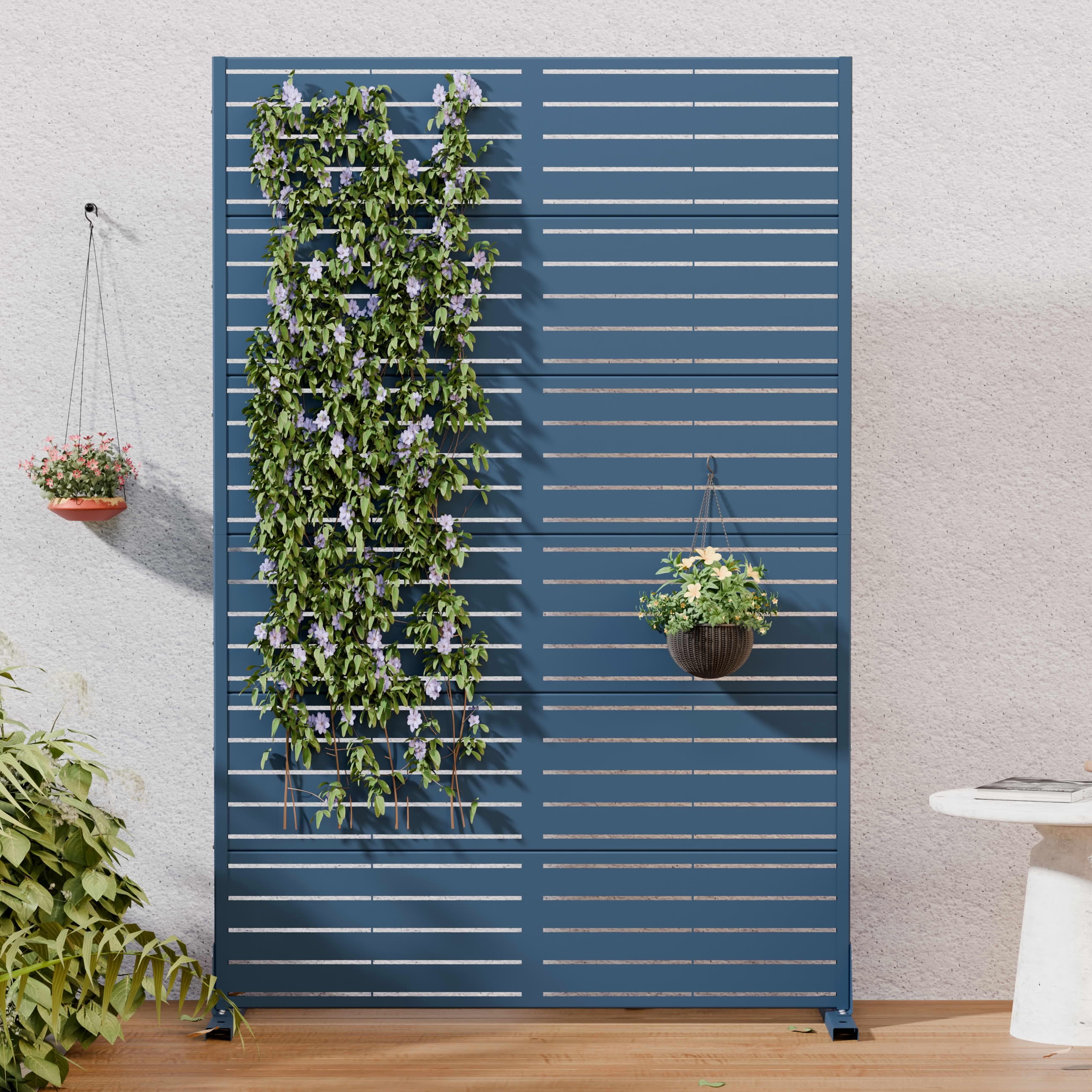 MAYEERTY 2-Piece Outdoor Metal Privacy Screen 6ft × 4ft Starry Night Blue, 6-Panel Classic Louvered, Weatherproof for Patio