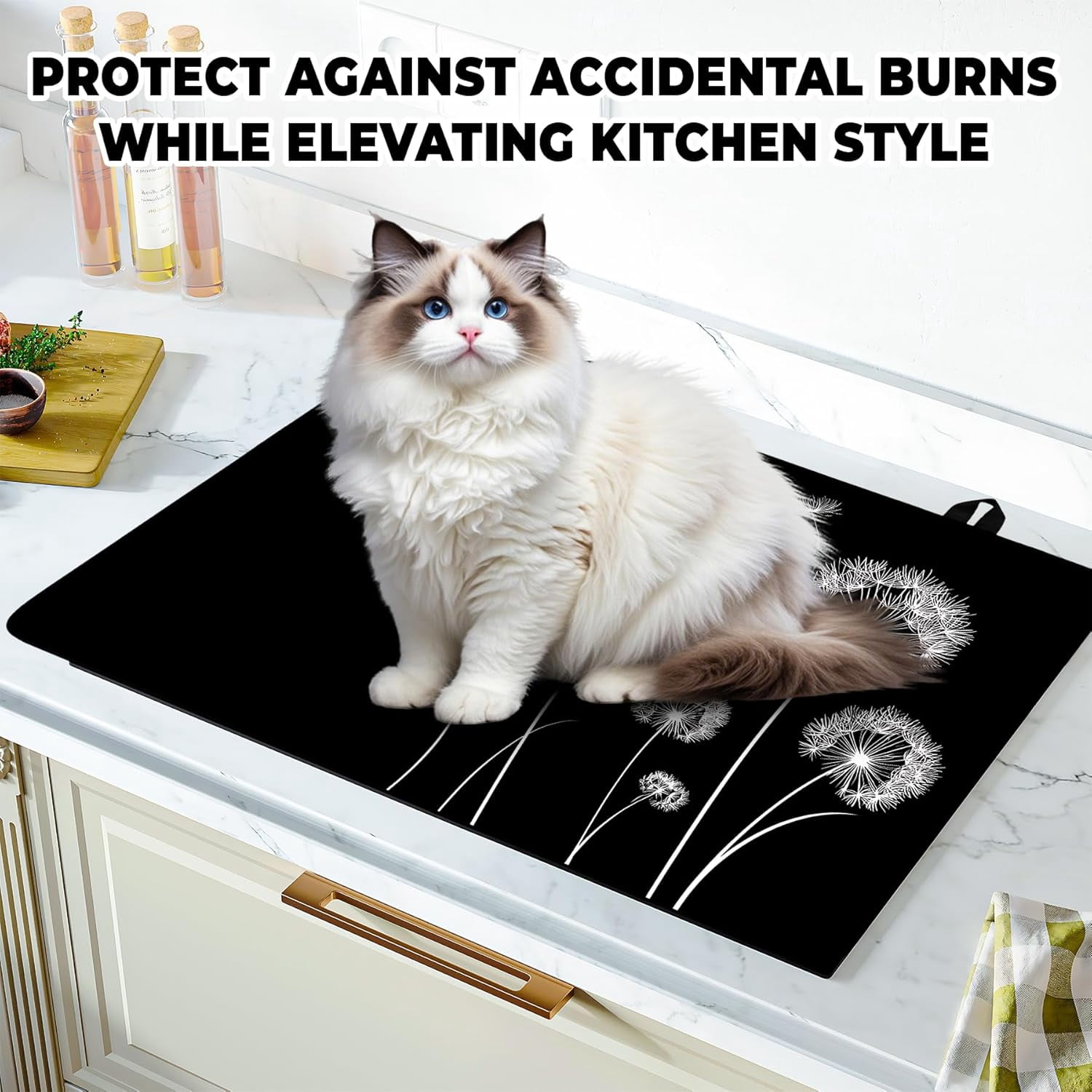 Stove Top Cover Flower Gas Stove Top Cover for Home Decoration Kitchen Pad Non-Stick Washable Cooktop Covers Countertop Protector Keep Stove Clean (Dandelion, 28L"x20W")