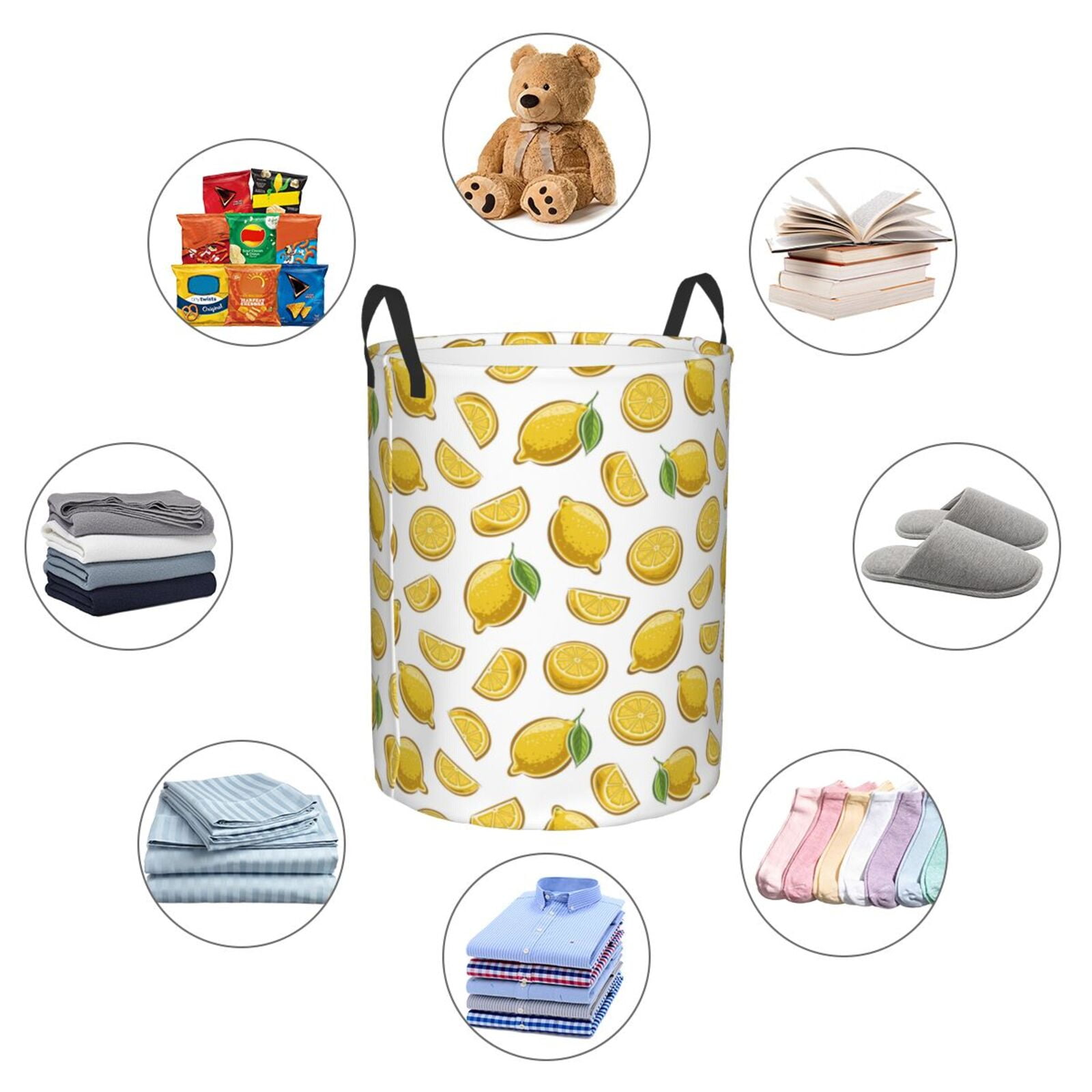Large Laundry Basket with Handles - Cute Gold Lemon Kids Baby Dirty Clothes Laundry Hamper for Bedroom Aesthetic