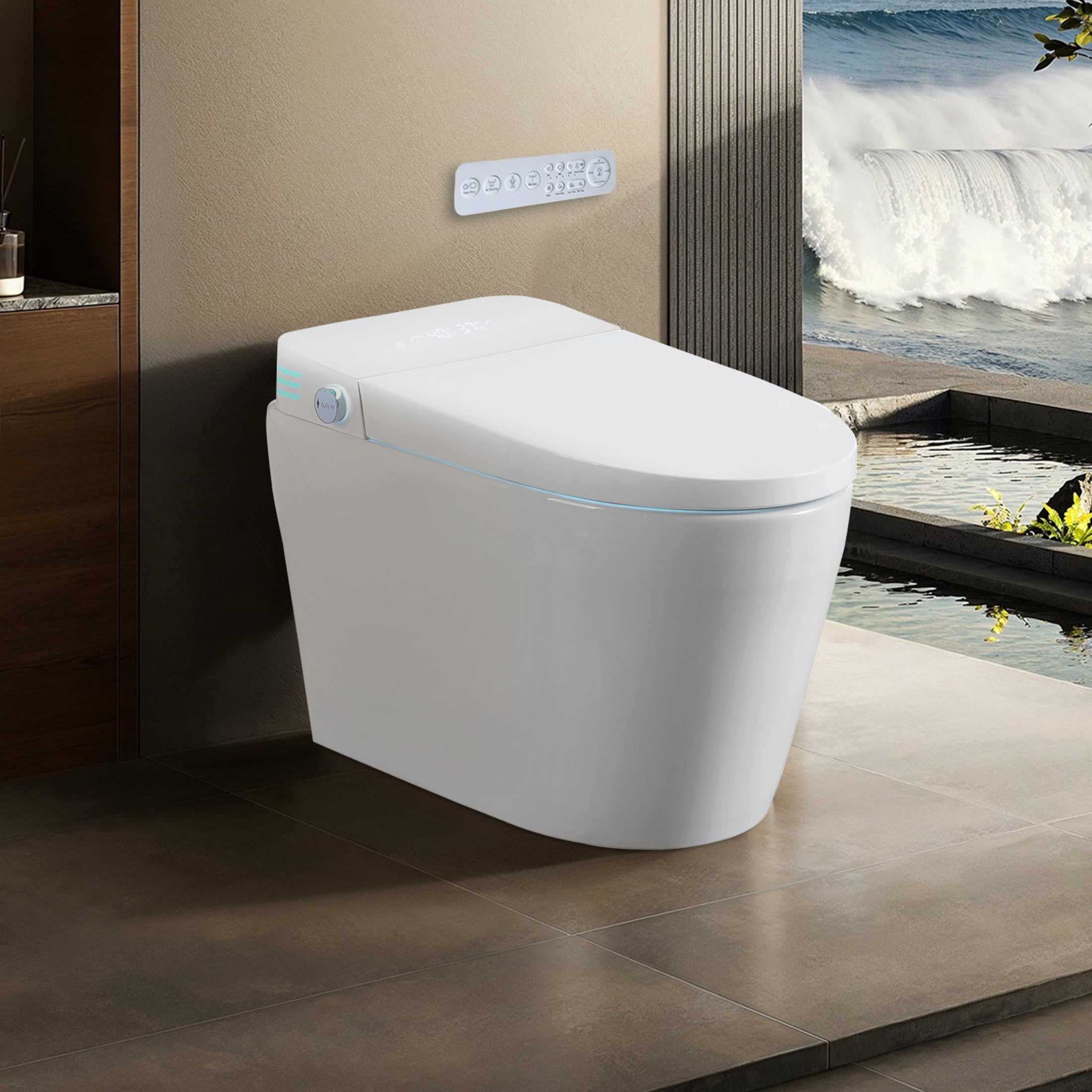 Noble House Tankless Smart Toilet with Bidet, Automatic Sensor One-Piece Bidet Toilet with Foot Sensor & Side Know, White