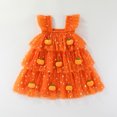 thumbnail image 2 of Wilark Toddler Girls Halloween Dresses Square Neck Lightweight Cute Trendy Flutter Sleeve Festival Party Dresses Orange 4 T, 2 of 9