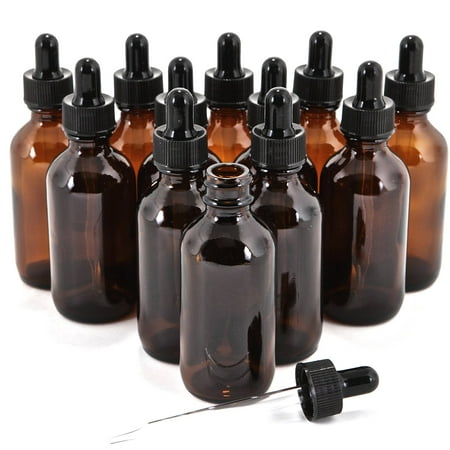 - Vivalpex, 12, Amber, 2 oz Glass Bottles with Glass Eye Droppers
