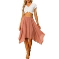 thumbnail image 2 of INSPIRE CHIC Women's Elastic Waist Chiffon Handkerchief Hem Flare Midi Skirt M Dark Coral, 2 of 7
