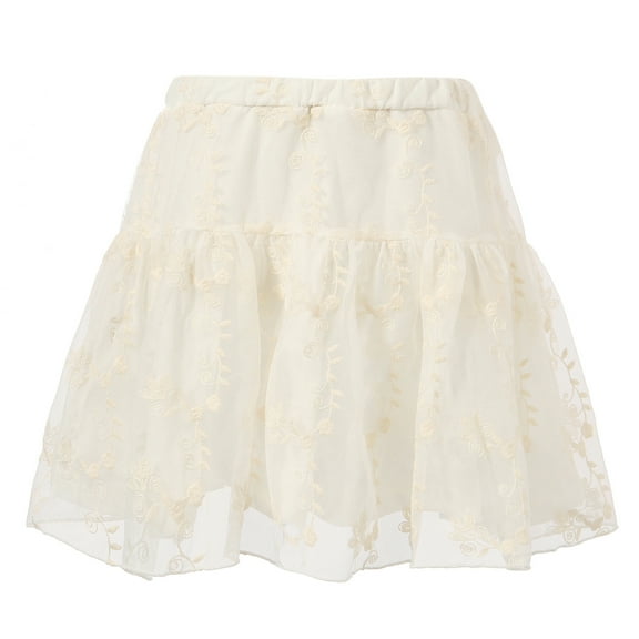 Girls White Lace Covered Overlock Embroidered Skirt 9/10