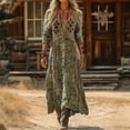 thumbnail image 2 of Wxolcjlv Women's Embroidery Maxi Dress Button Front V Neck Flowy Outdoor Travel Sundress, 2 of 3