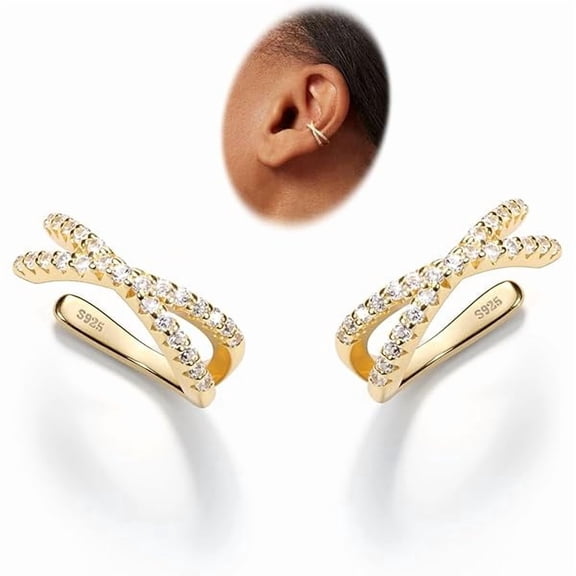 ZCKRFY 2Pcs Adjustable Ear Cuff S925 Sterling Silver Ear Cuffs Non Piercing Cuff Earrings for Women 5A Cubic Zirconia Clip On Cartilage Helix Conch Fake Earrings Hypoallergenic