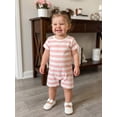 thumbnail image 4 of BemeyourBBs Infant Baby Girl Boy Summer Striped Romper One Piece Outfit Casual Short Sleeve Stripes Print Jumpsuit Shorts Baby Basic Clothes, 4 of 9