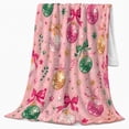 thumbnail image 2 of Playful Pink Christmas Print with Disco Ball Ornaments and Canes, Warm Flannel Blanket for Living Room and Family Room, Art Lovers Christmas Gift, Festive Home Decor, 2 of 9