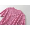 thumbnail image 4 of Summer New European and American Style Candy Color Short Hollow Knitted T-Shirt for Women - Black - L, 4 of 6