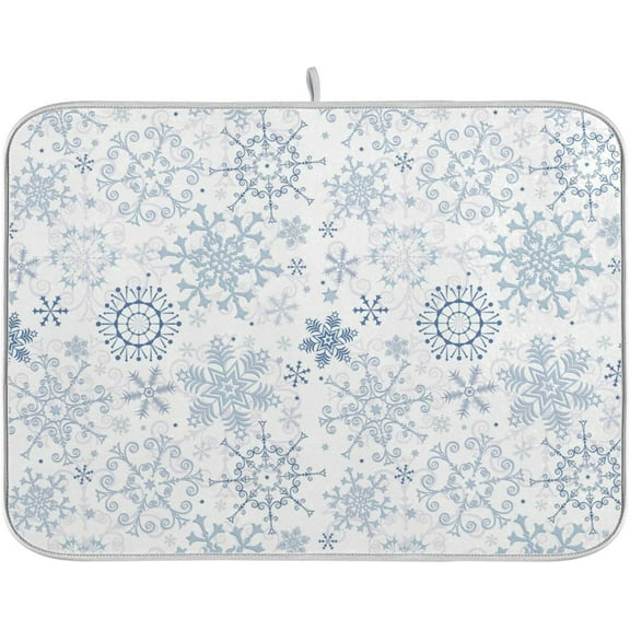 Chic Beautiful Snowflake Christmas Absorbent Dish Drying Mat Microfiber Kitchen Countertop Table Protector Multi-Purpose Counter Rack Sink Drainer Pad (16" x 18",White)